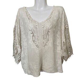 Democracy Crochet Lace Top Blouse Large Cotton Embroidery Boho Coquette